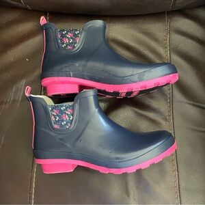 Navy and Pink Women's Ankle Rain Boots